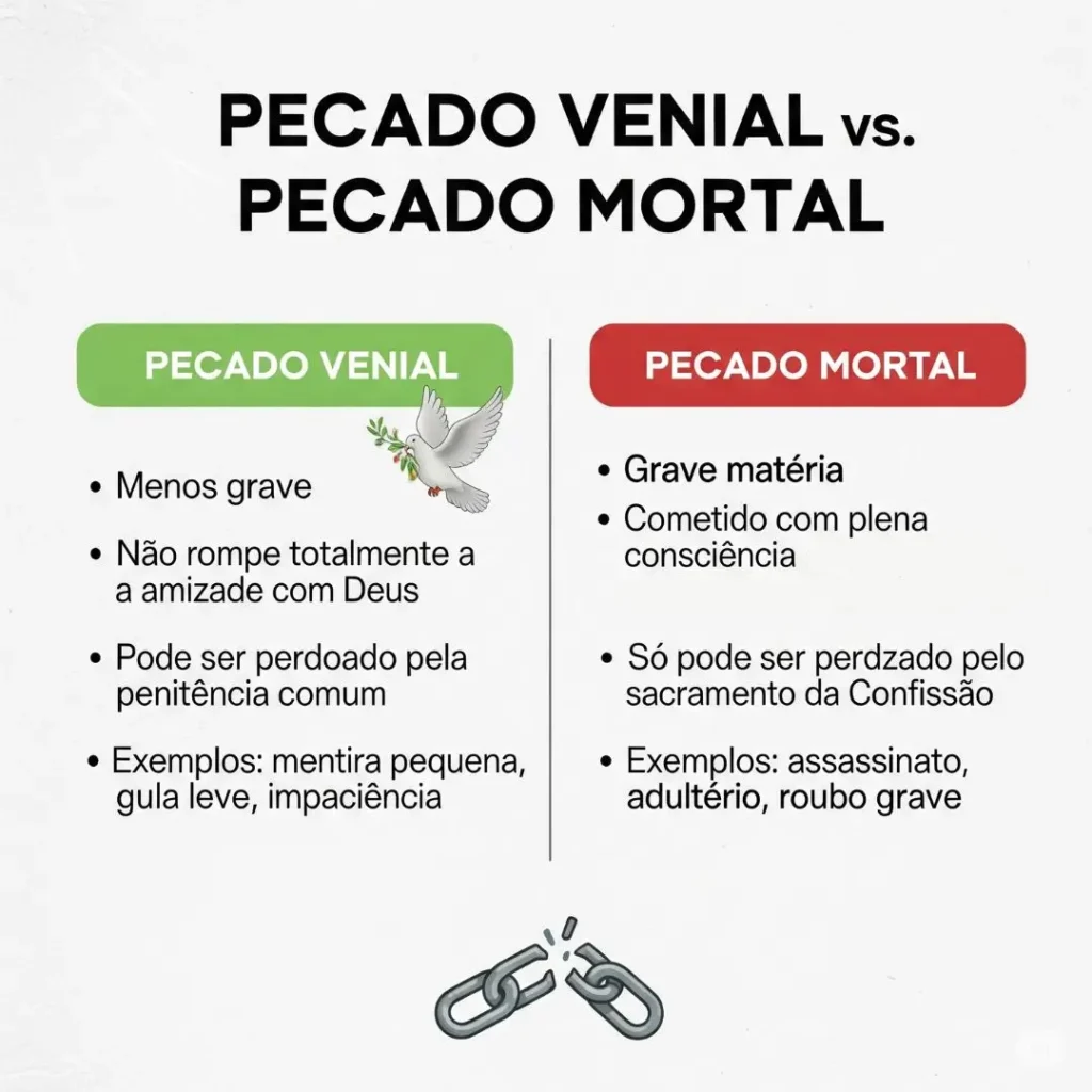 Diferença entre pecado venial e pecado mortal explicado para catequese.