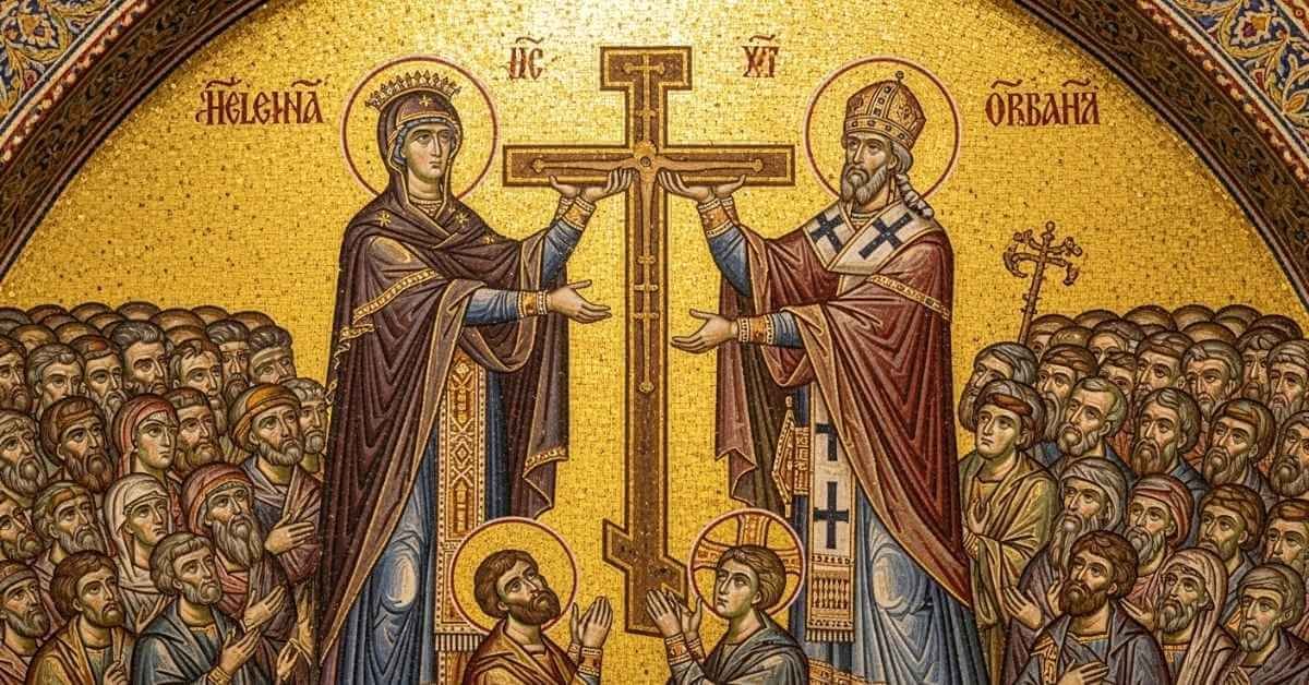 Santa Helena e o Bispo Macário exaltando a Santa Cruz em Jerusalém após sua descoberta