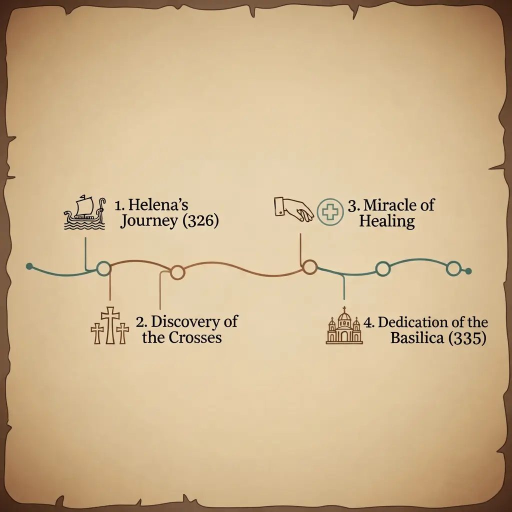 Infográfico com a linha do tempo da origem da Festa da Exaltação da Santa Cruz