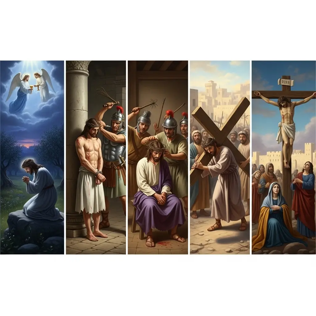 Representação dos 5 mistérios dolorosos